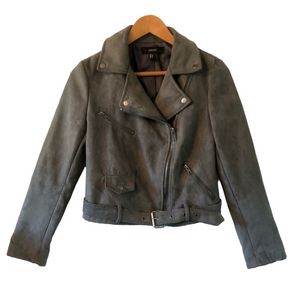 Moto Jacket Charcoal Faux Suede women's size small excellent pre-owned condition